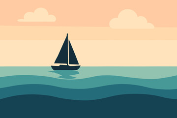 Naklejka premium Under geometric ocean sky silhouette vector pastel flat water minimalist waves illustration