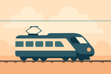 Straight minimalist running journey pastel through illustration stylized scene rails vector train