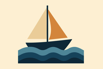 Vector simplified sails sailboat ship moving illustration minimalist flat geometric waves triangular