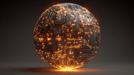 Glowing Technology Orb with Data Processing Circuitry