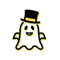 Cartoon Ghost with Top Hat Illustration on White Background