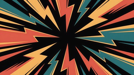 Retro Comic Book Style Burst Background with Lightning Bolts