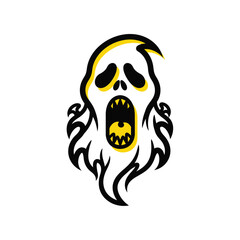 Screaming Ghost Spooky Halloween Illustration on White Background