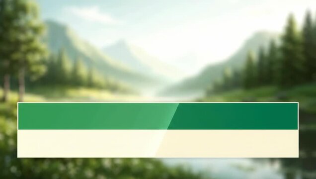 A serene landscape showcases a gradient bar, blending green and cream hues with a blurred forest and mountain backdrop, evoking tranquility and natural beauty.