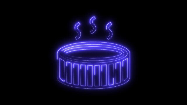 Glowing neon hot tub animation on black background with vapor effects