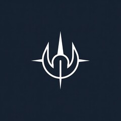 Modern minimalist abstract compass arrow logo design with stylized trident and wings on dark background.