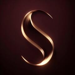 3D Render of Abstract Golden Letter S Formed by Glowing Wavy Lines, Elegant and Luxurious Design on Dark Maroon Background
