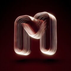 3D Render of Glowing Abstract Capital Letter M Formed by Luminous Lines on a Dark Background