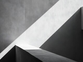 Minimalist concrete architecture with dynamic shadows and sharp light on textured surfaces