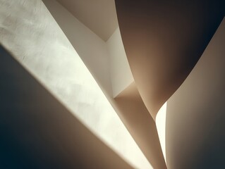 Abstract Architectural Background with Light and Shadow. Geometric Shapes on Textured Walls Create a Minimalist Modern Design in Muted Tones.
