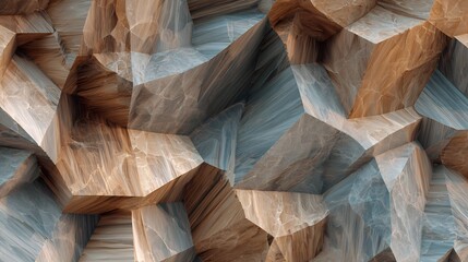 Abstract geometric background with fractured polygonal shapes featuring brown and blue marble-like textures for modern design.