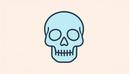 Minimalist Blue Skull Icon on Light Background.