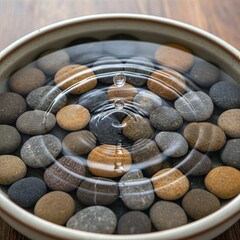 Calm water ripples over smooth meditation stones