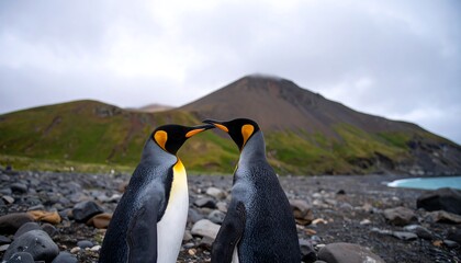 Penguins facing each other