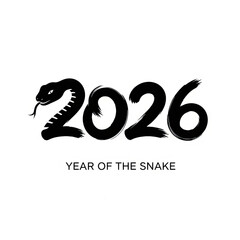 Year of the snake 2026 calligraphy with snake illustration isolated on white background