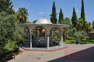 Türkiye, Side, August 23, 2025 Fatih Camii Mosque in Side, water taps