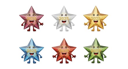 Obraz premium Colorful star characters with 2025 display isolated