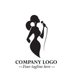 Black and White Woman Singing Logo Symbol in Minimalist Elegant Vector Design for Music and Performance