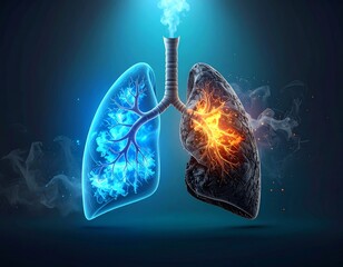 World COPD Day Awareness Concept – Realistic Human Lungs Showing Healthy and Damaged Sides, Medical Illustration