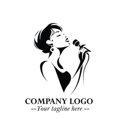 Black and White Woman Singing Logo Symbol in Minimalist Elegant Vector Design for Music and Performance