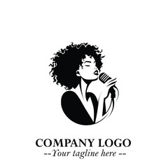Black and White Woman Singing Logo Symbol in Minimalist Elegant Vector Design for Music and Performance