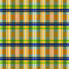 Vibrant Plaid Fabric Texture with Yellow Green Blue and Orange Stripes