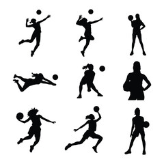 Female Volleyball Player Silhouettes Collection in Action Poses