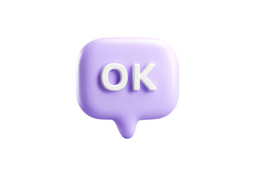 3d pastel purple ok speech bubble isolated on transparent background