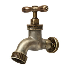 Vintage brass water faucet isolated on transparent background