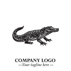 Black and White Crocodile Logo in Minimalist Modern Vector Design for Branding and Creative Identity