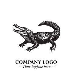 Black and White Crocodile Logo in Minimalist Modern Vector Design for Branding and Creative Identity