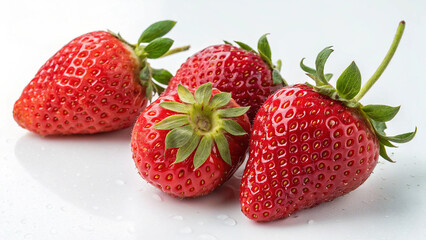 Four juicy strawberries isolated on white background, ready to be enjoyed