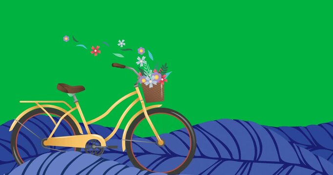 Animation of yellow bike on transparent background with hills