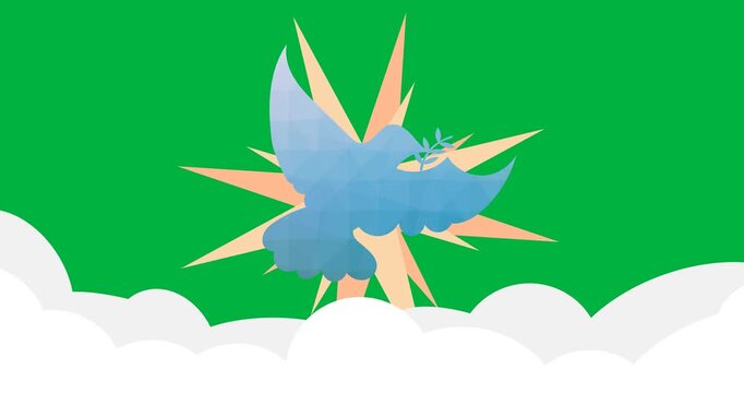 Animation of dove and clouds on transparent background