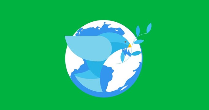 Animation of globe and dove on transparent background