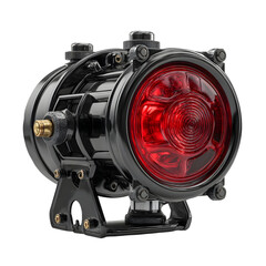 Vintage industrial lamp with red lens and black finish isolated
