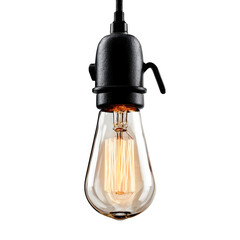 Vintage light bulb illustration with filament detail and black fixture