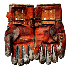 Vintage leather work gloves with transparent background