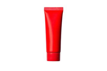 Bright red cosmetic tube isolated on transparent background