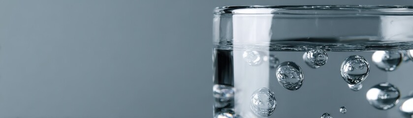 Close-up of bubbles in a glass of refreshing carbonated water.