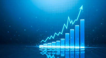3D business growth graph with arrow showing success and profit increase