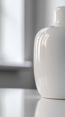Elegant white vase on a smooth surface with soft lighting.