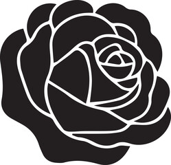 Stylized black rose with ornate stem and leaves flower