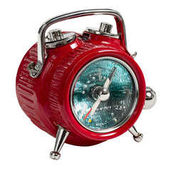 Vintage red alarm clock with transparent background