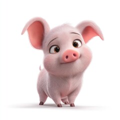 Charming cartoon pig isolated on white background for commercial use