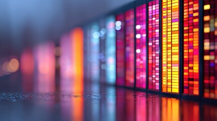 Digital supremacy concept. Colorful abstract lights reflecting on a surface.