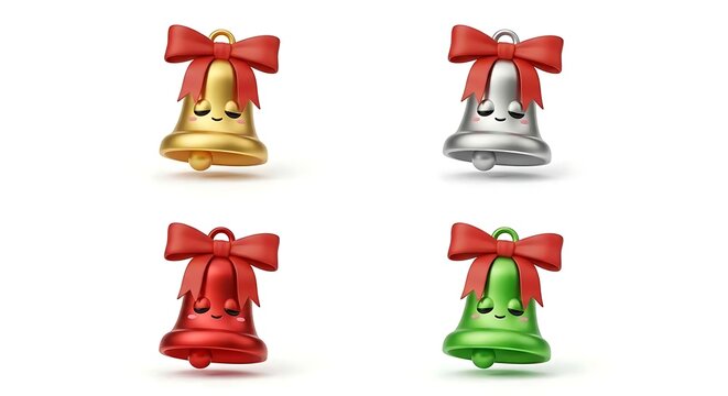 Four festive bells with bows on white background