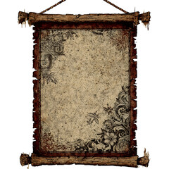 Vintage scroll with floral ornament and textured paper