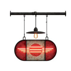 Vintage signage with illuminated design and transparent background