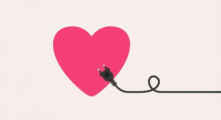Vibrant pink heart connected to power plug symbolizing energy and vitality